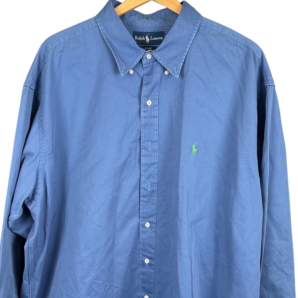 Ralph Lauren Blake Mens XXL Blue Long Sleeve Button Down Shirt Green Pony Logo